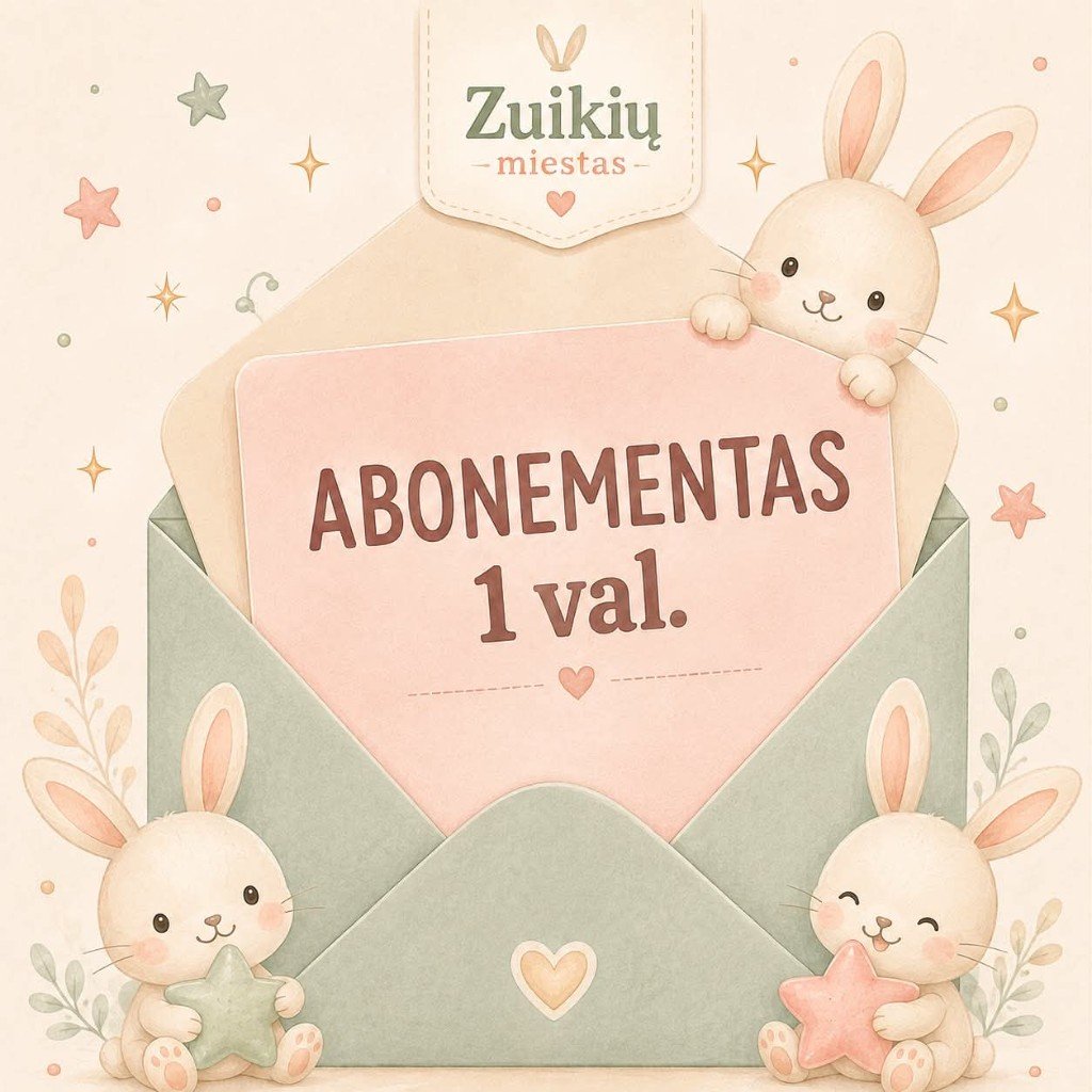 Zuikių Miestas abonementas 12 kartų po 1 valandą, iliustracija su zuikučiais